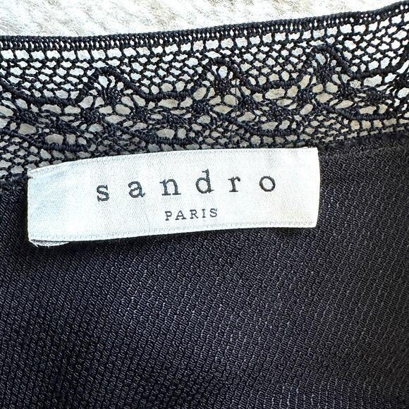 Sandro Paris Black Lace Sheer Shoulder Short Sleeve Top Size M - Picture 4 of 7